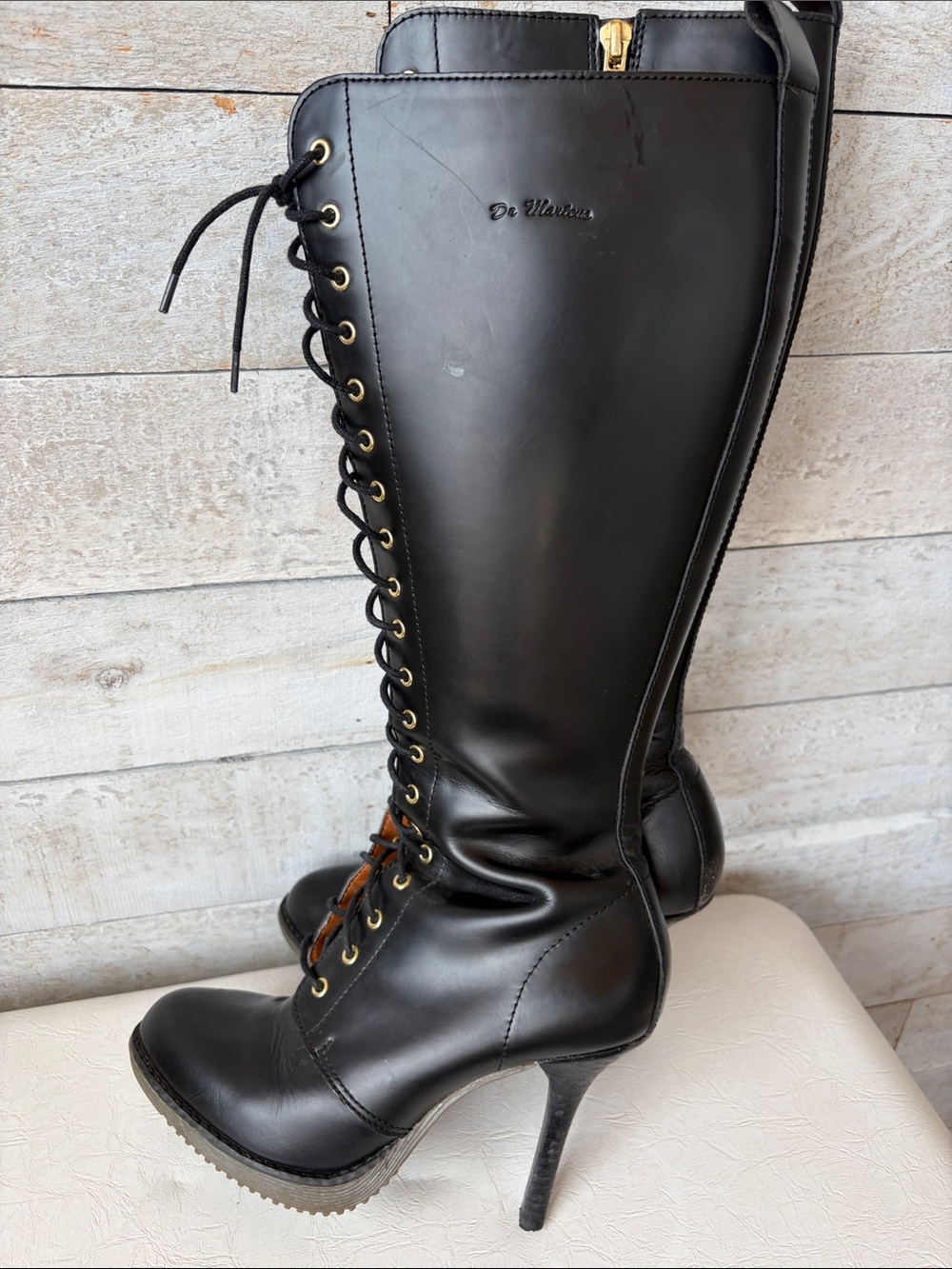 Dr Martens Gilda heeled black knee high tall boots - Picture 5 of 12